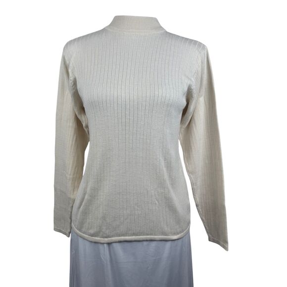 bill blass Sweaters - Bill Blass Blassport Women's Sweater Sz S Ivory High Neck 100% Silk Rib Knit